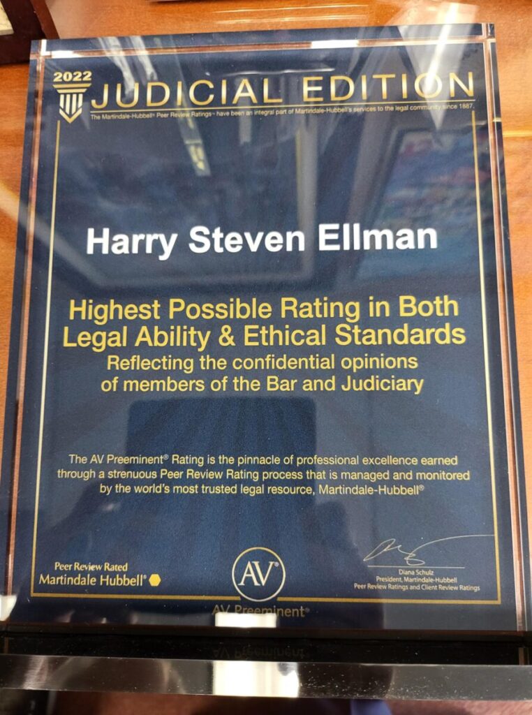 Martindale-Hubbell Peer Review Highest Possible Rating in Both Legal Ability & Ethical Standards